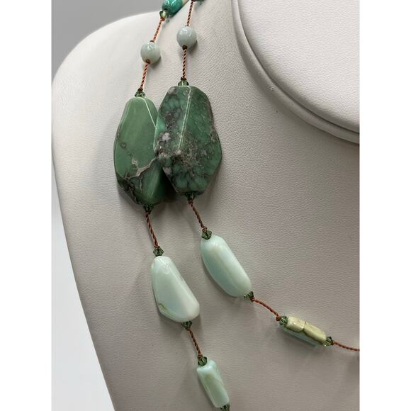 Margo Morrison Peruvian Opal, Variscite Swarovski Crystal 925 Necklace 35” New - Picture 3 of 14